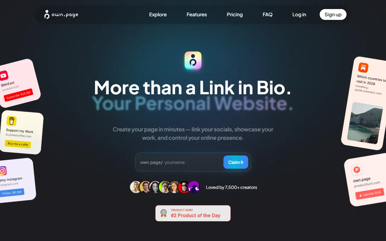 own.page website screenshot