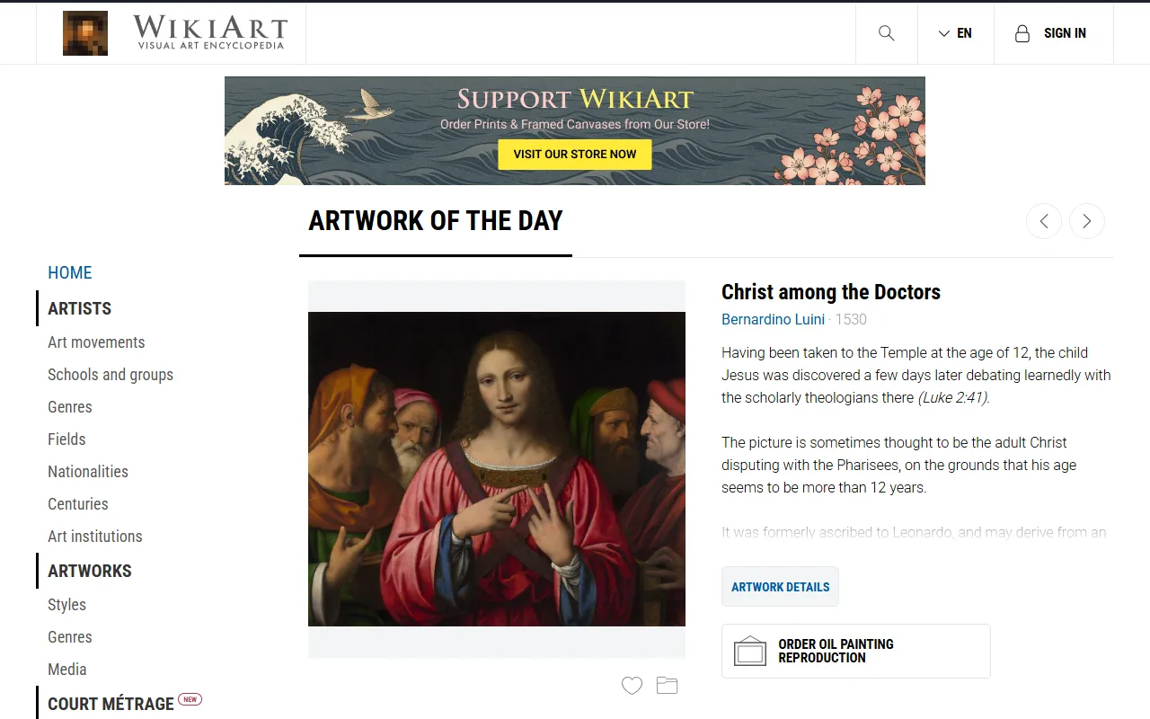 Paintings by Style on WikiArt website screenshot