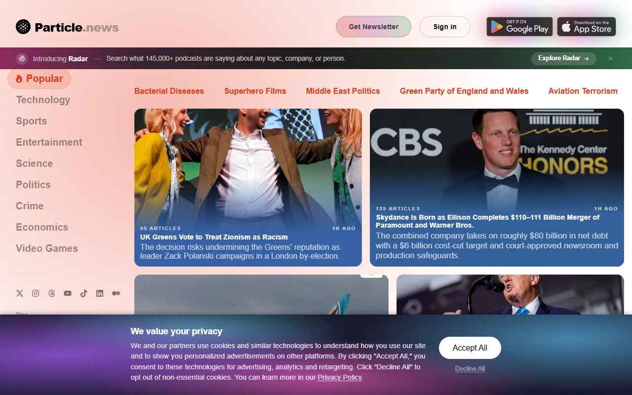 Particle News website screenshot