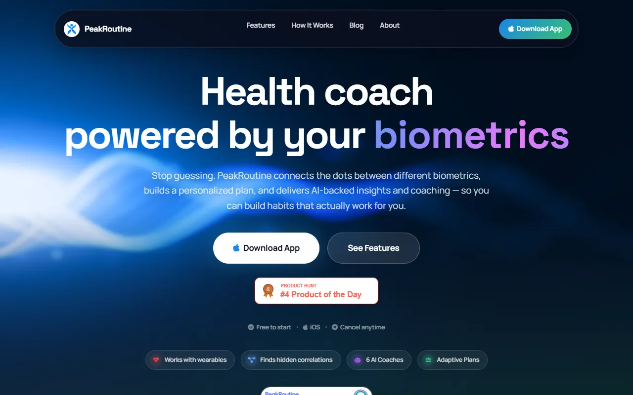 PeakRoutine website screenshot