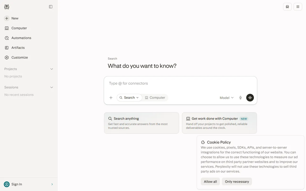 Perplexity website screenshot