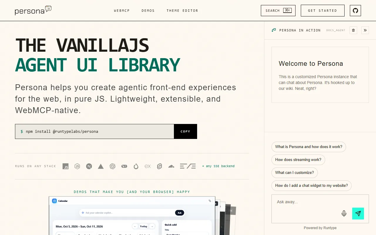 Persona.js website screenshot