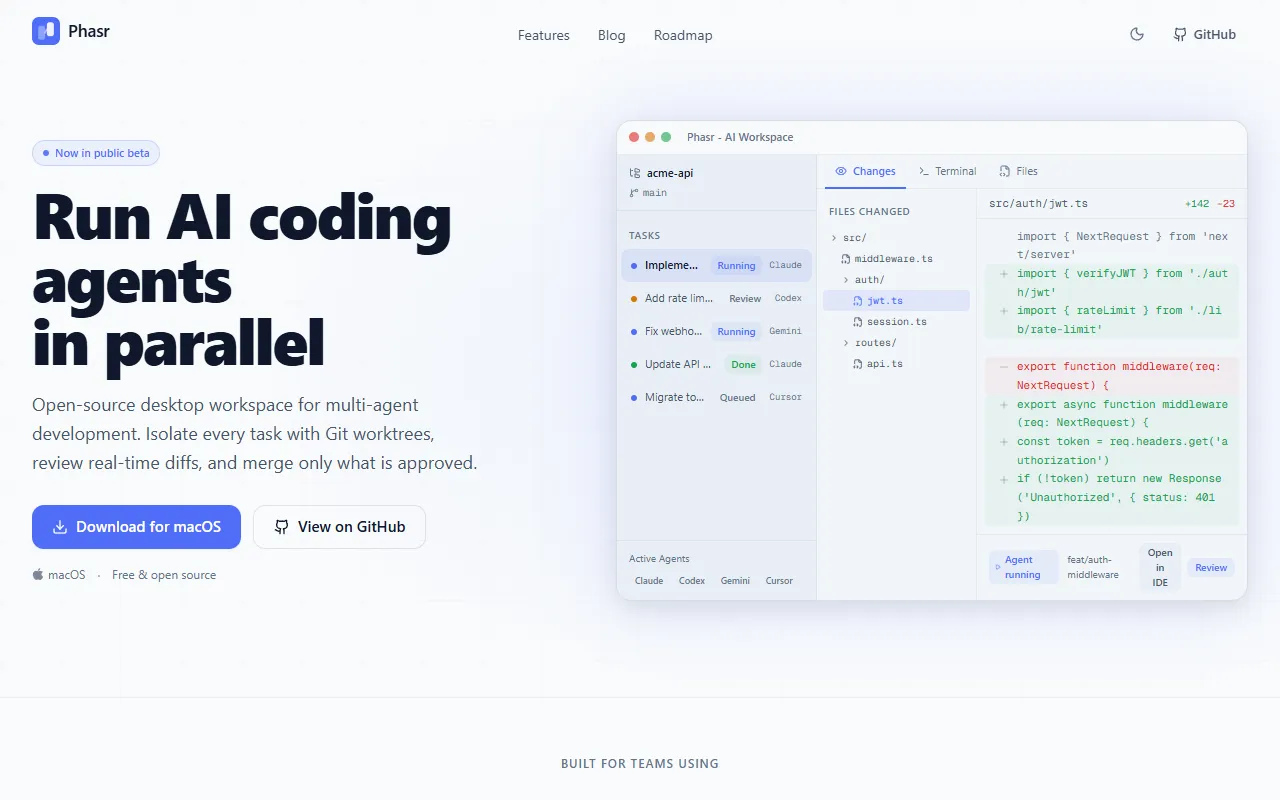 Phasr website screenshot