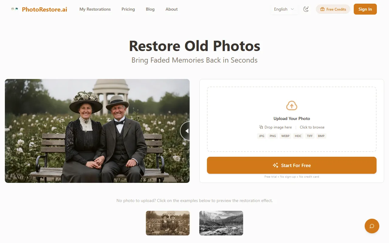 PhotoRestore.ai website screenshot