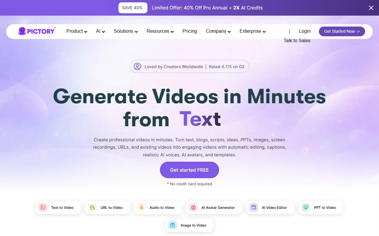 Pictory website screenshot
