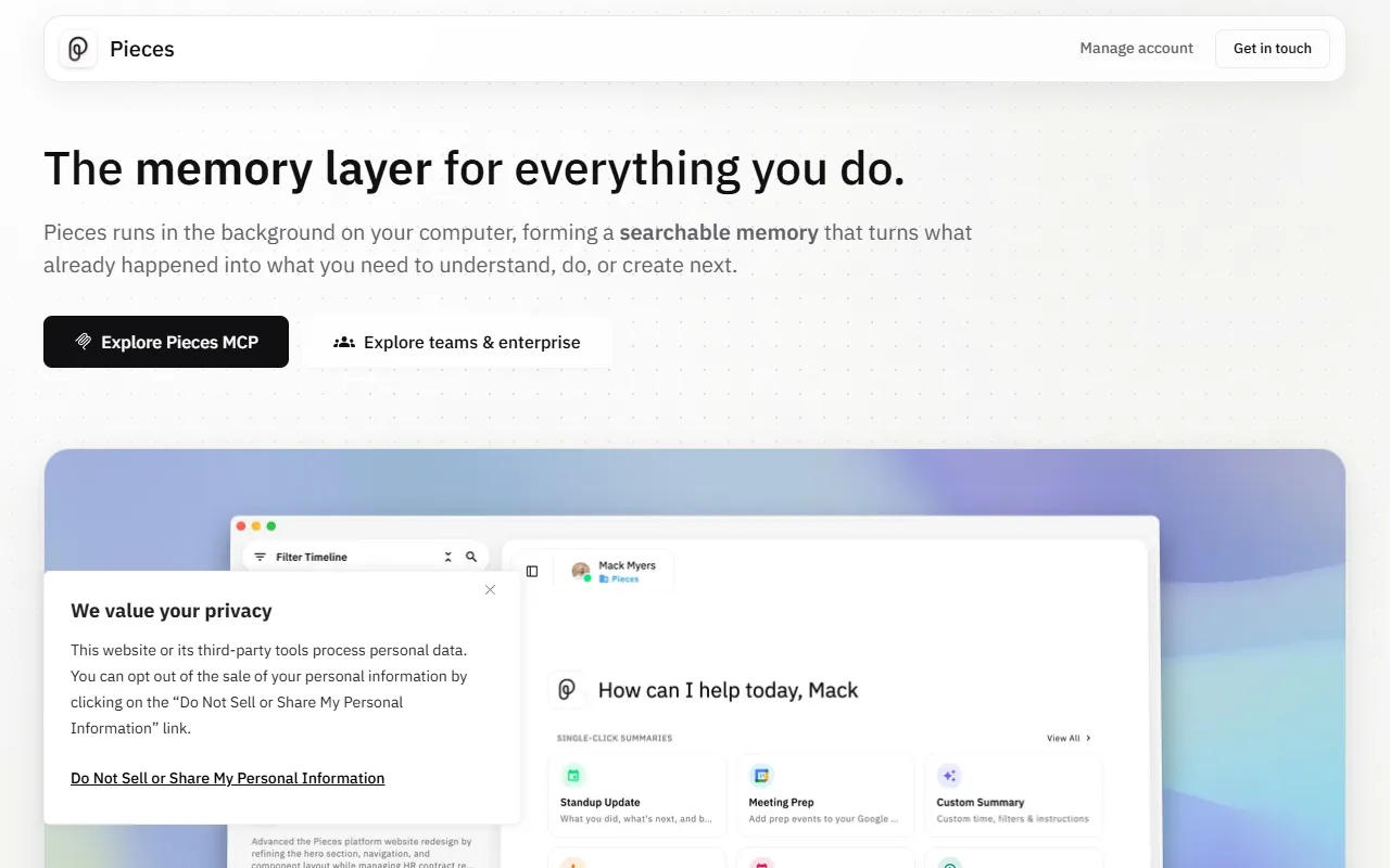 Pieces website screenshot