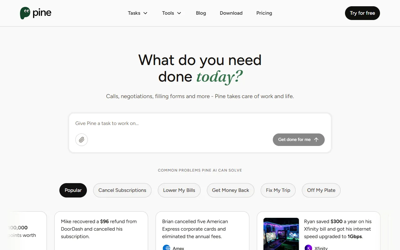 Pine AI website screenshot