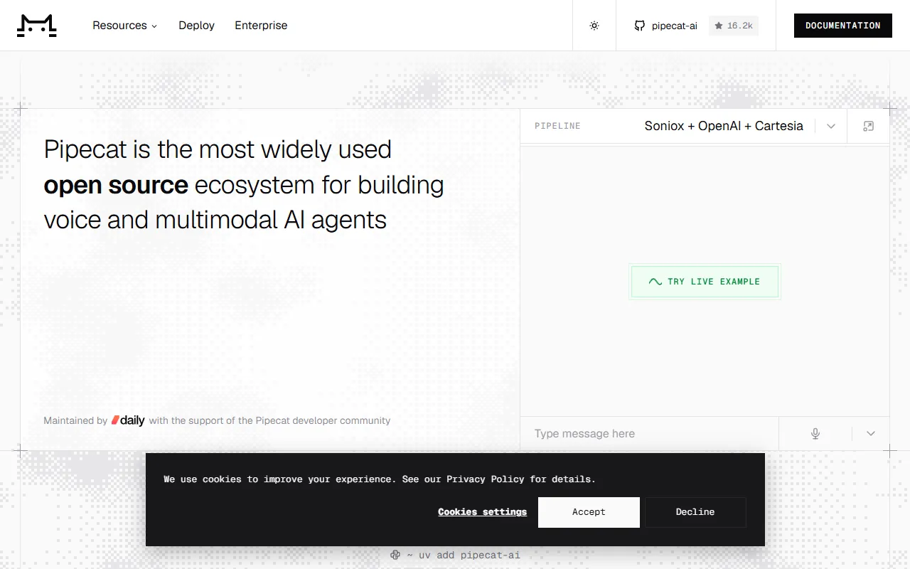 Pipecat website screenshot