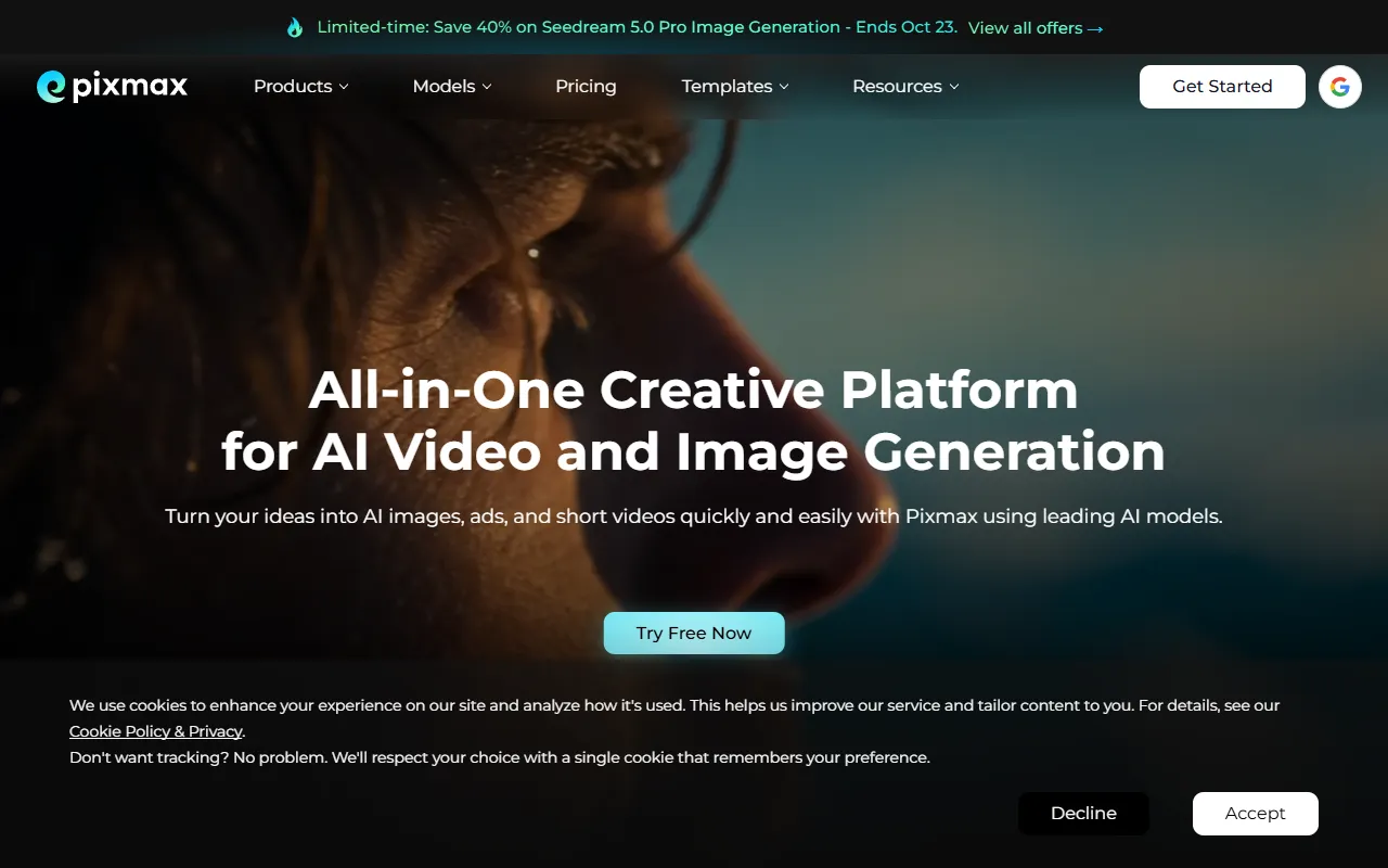 Pixmax AI website screenshot