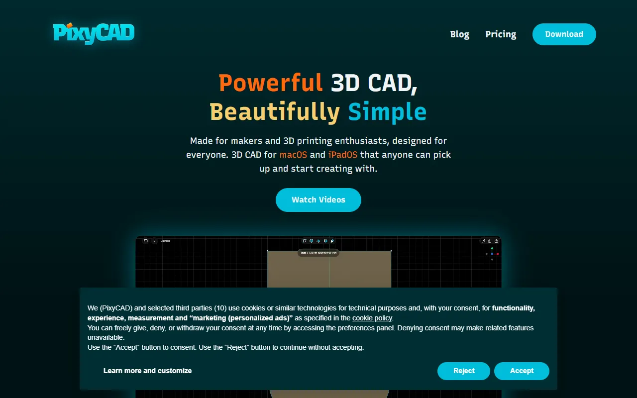PixyCAD website screenshot