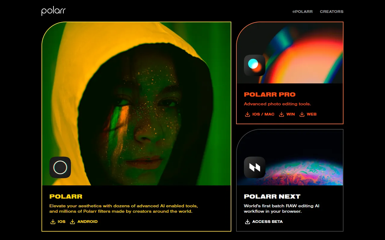 Polarr website screenshot