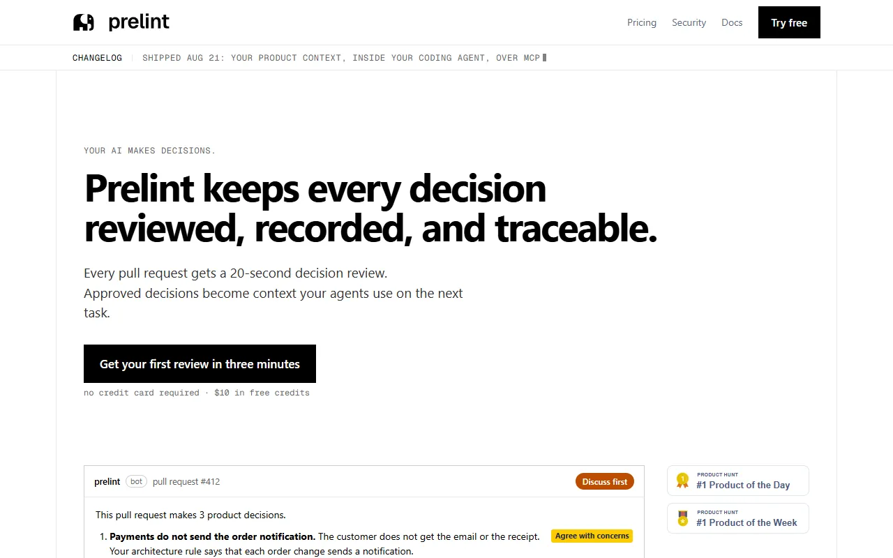 Prelint website screenshot