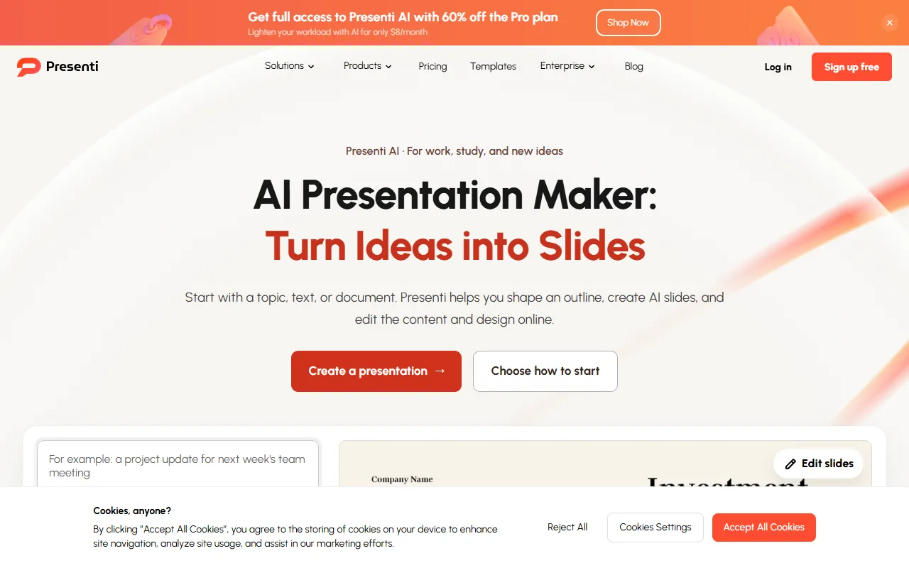 Presenti website screenshot