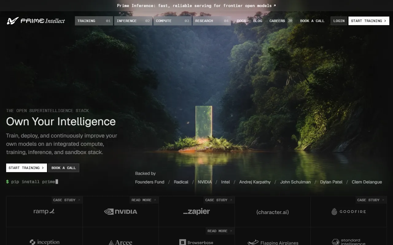Prime Intellect website screenshot