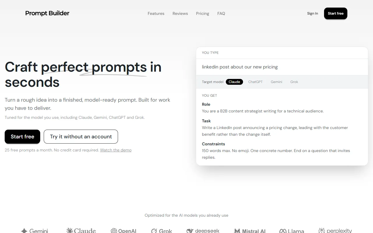 PromptBuilder website screenshot