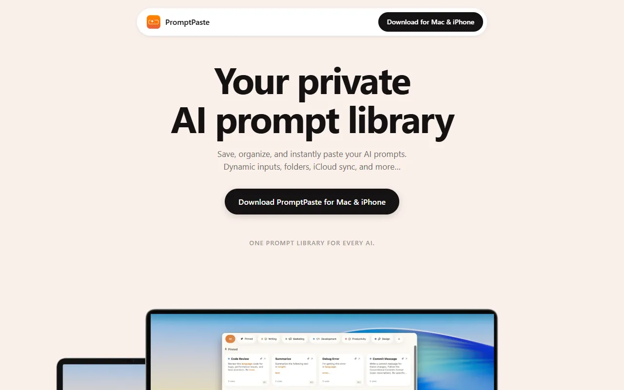 PromptPaste website screenshot