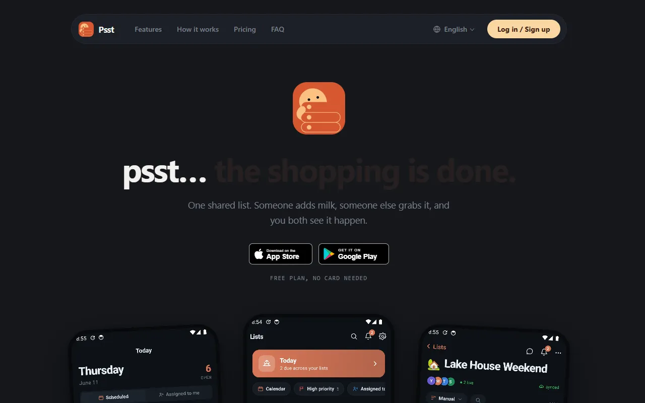 Psst website screenshot