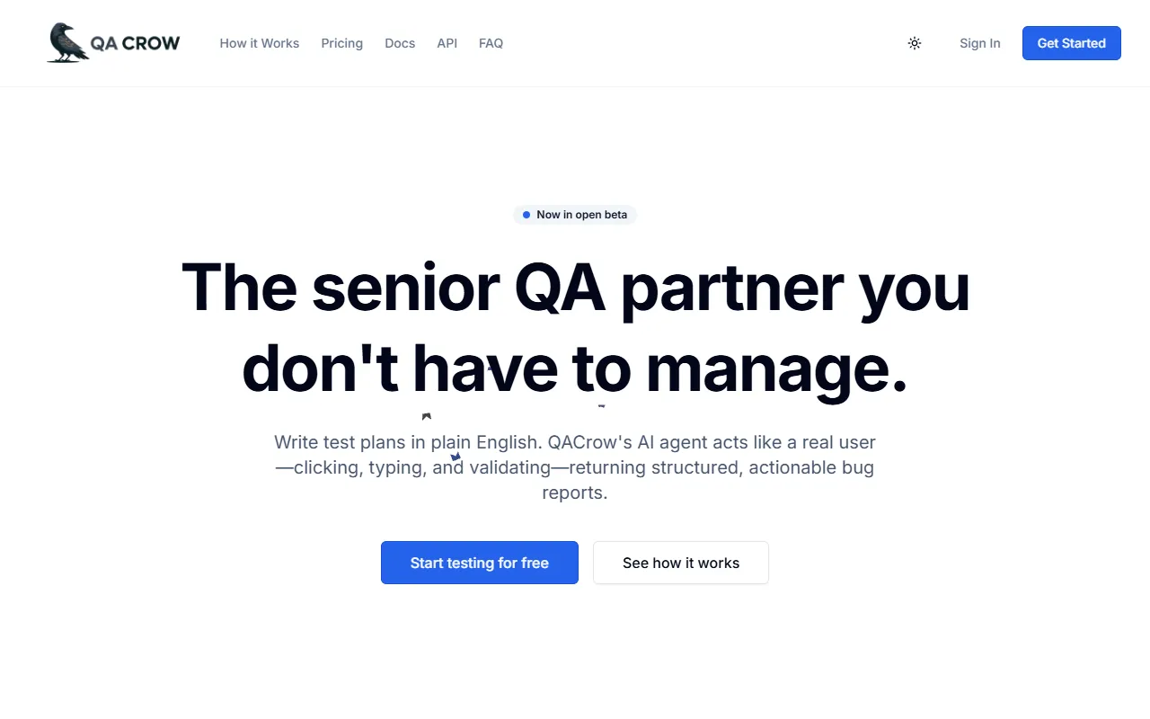 QA Crow website screenshot