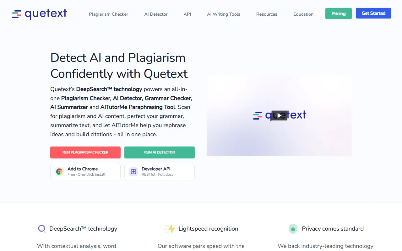 Quetext website screenshot
