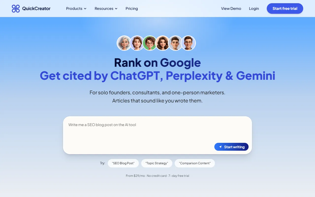 Quick Creator website screenshot
