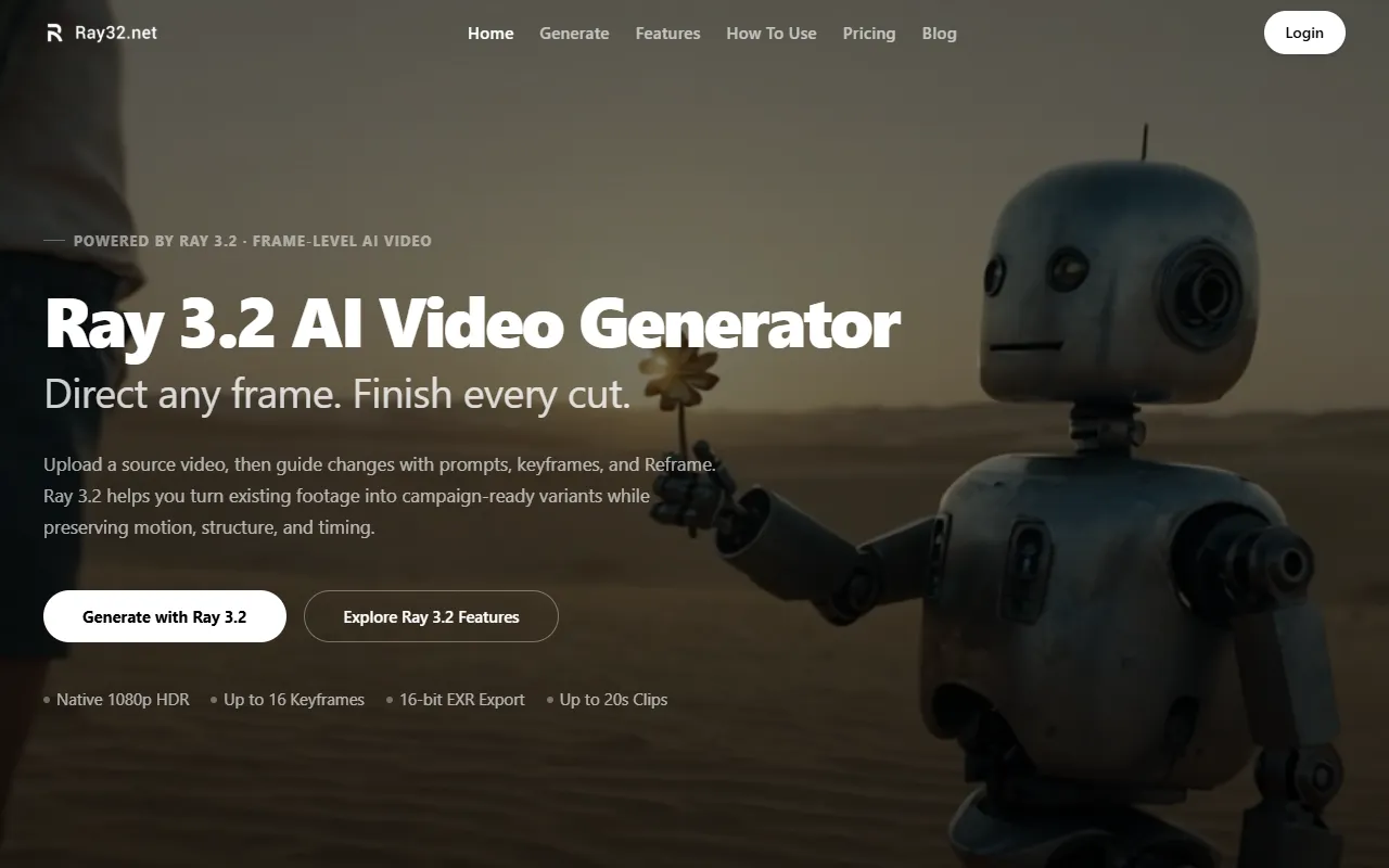 Ray 3.2 AI Video Generator - Create Cont website screenshot