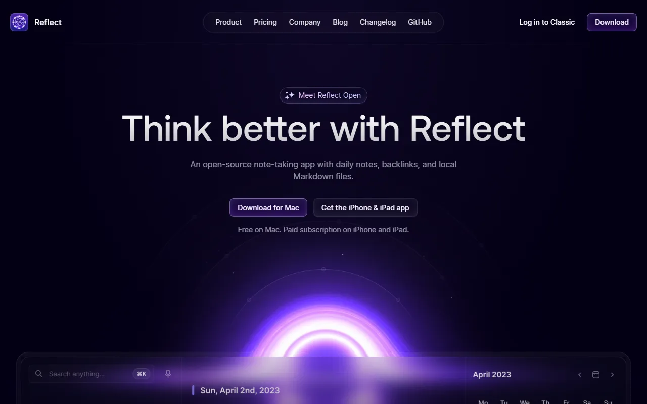 Reflect website screenshot