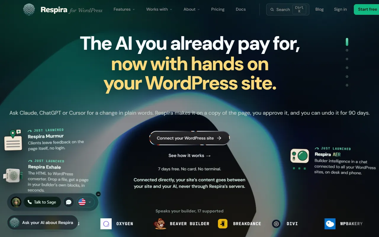 Respira for WordPress website screenshot