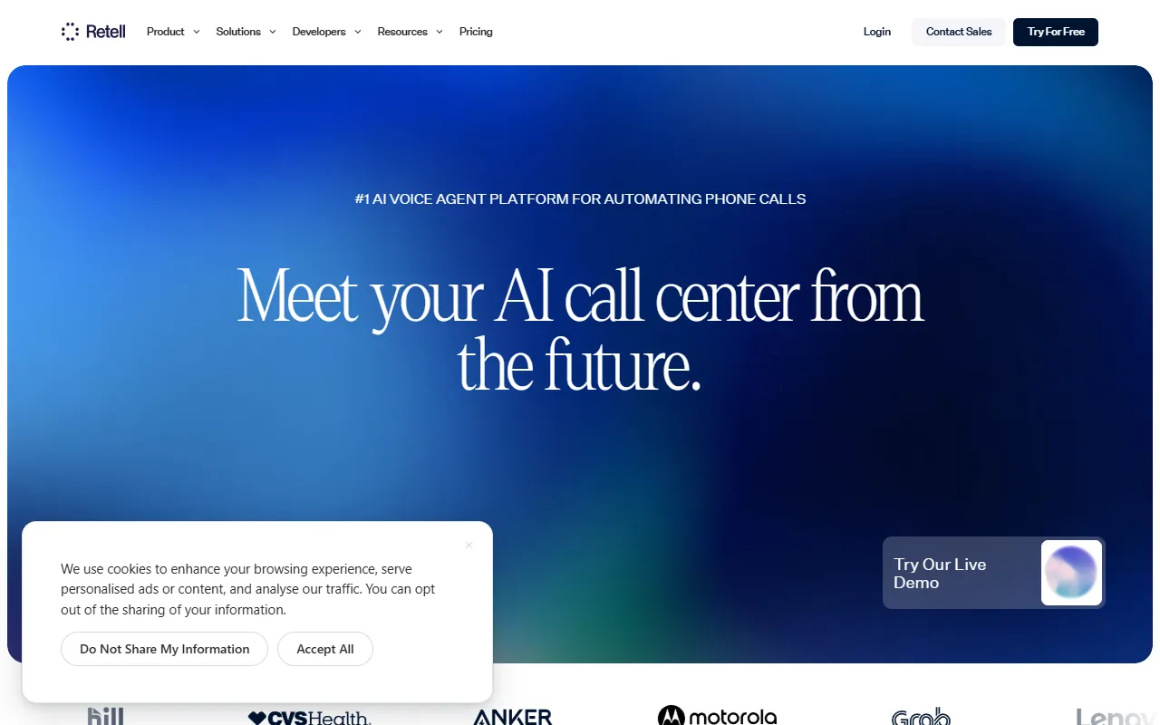 Retell AI website screenshot