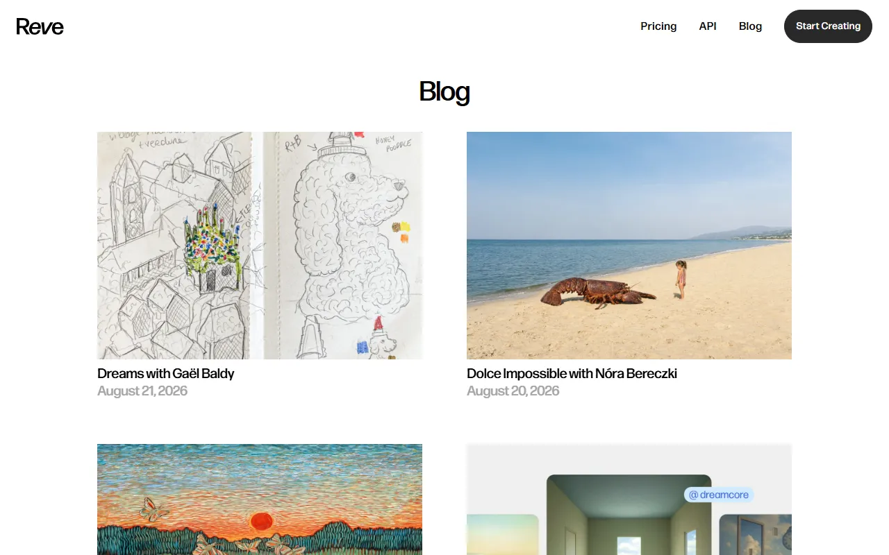 Reve 2.0 website screenshot