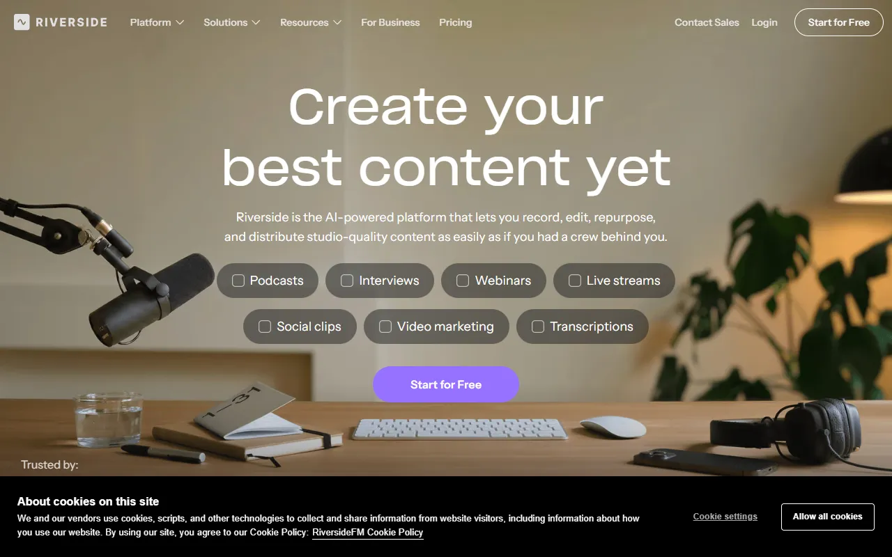 Riverside Audio Transcription website screenshot