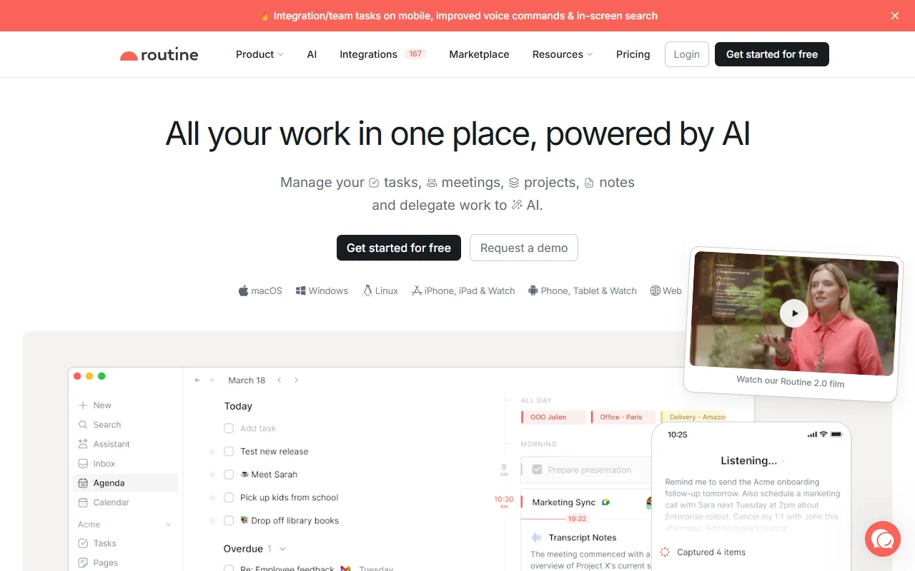 Routine website screenshot