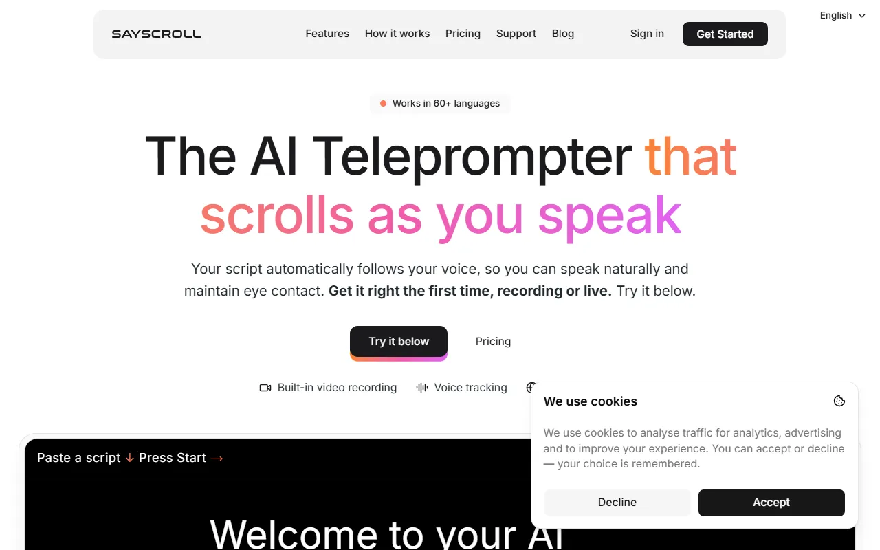 Sayscroll website screenshot