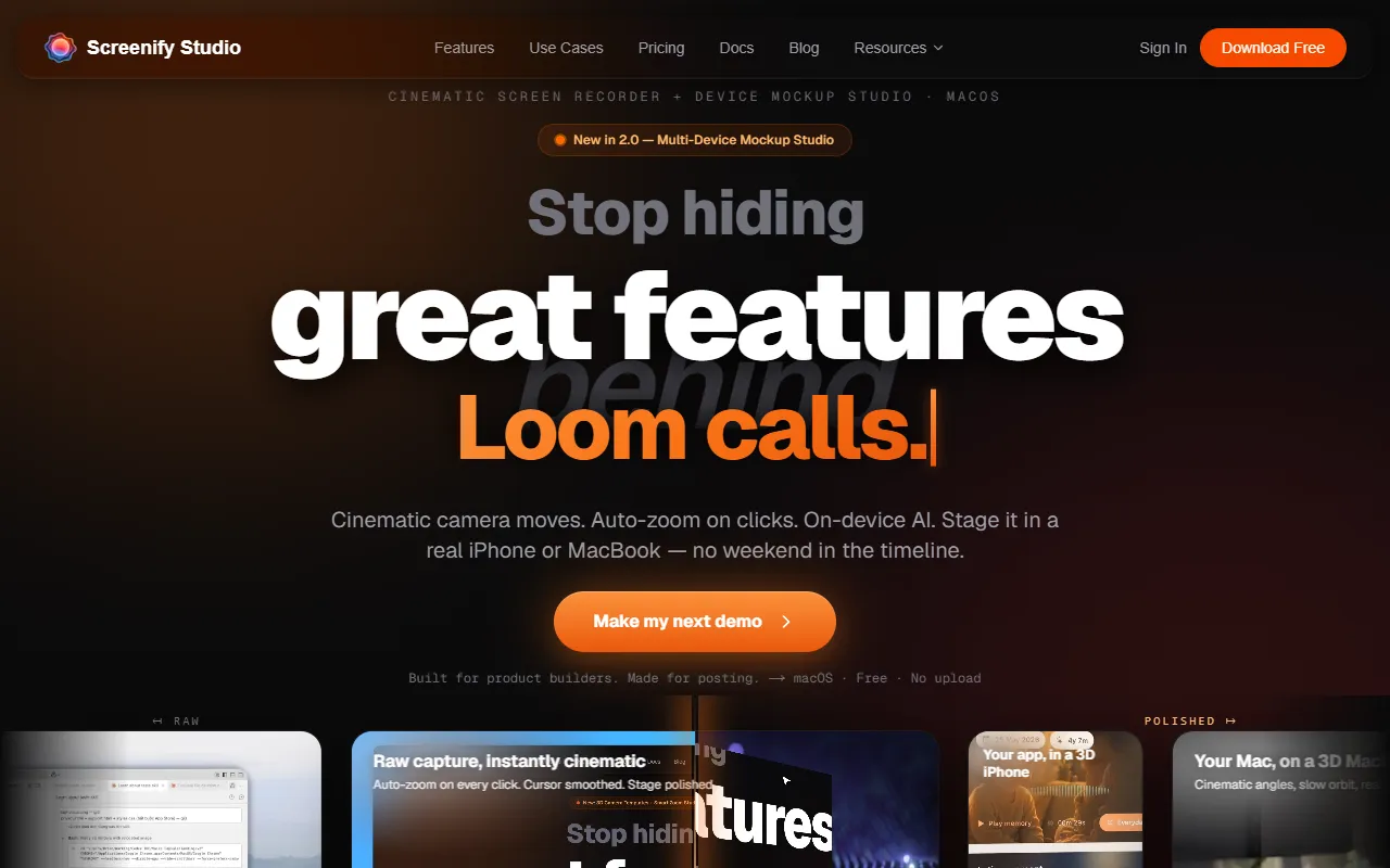 Screenify Studio website screenshot