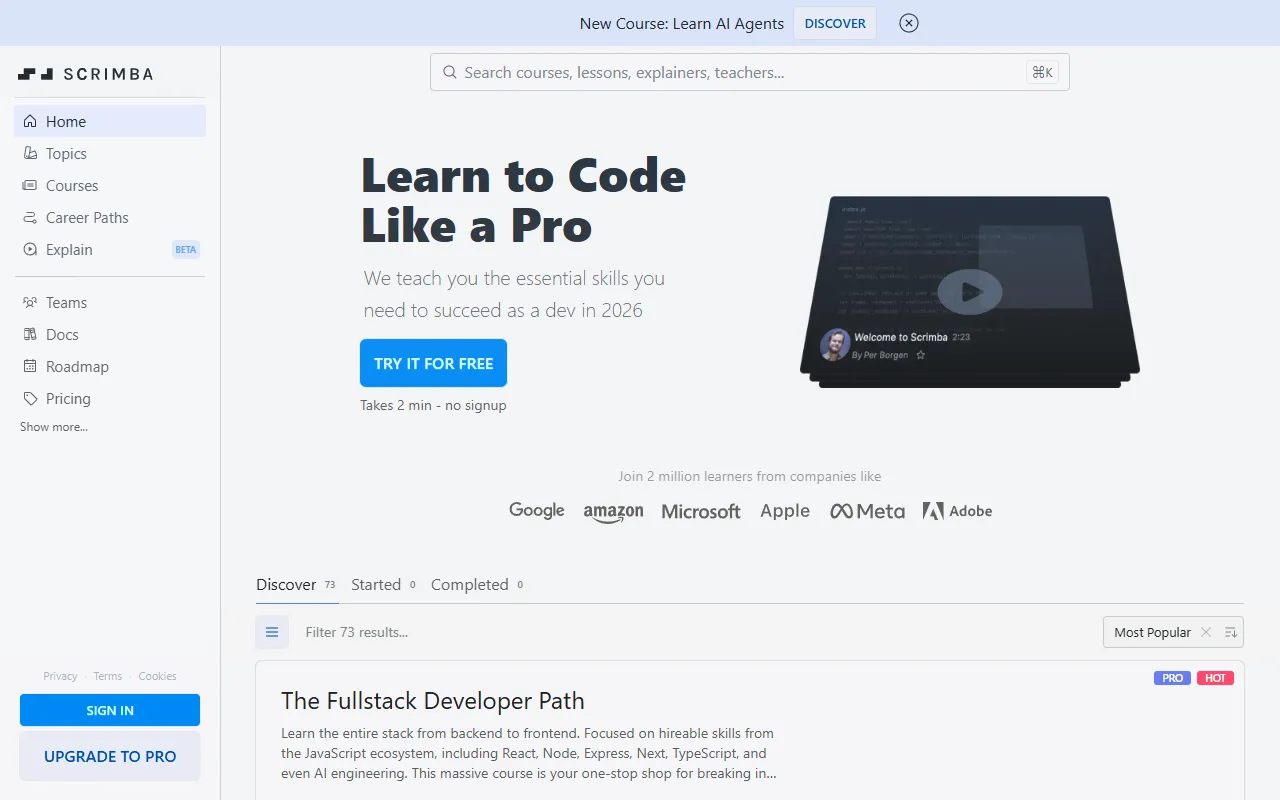 Scrimba website screenshot