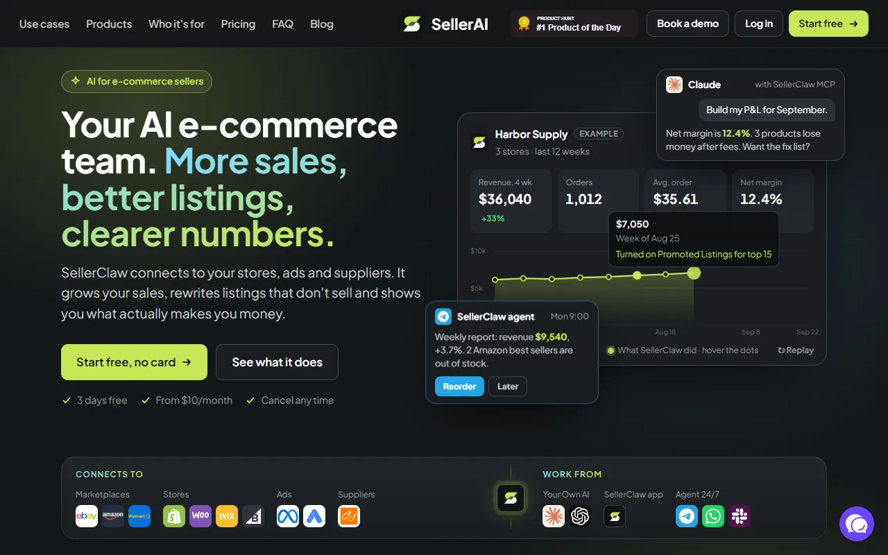 SellerClaw website screenshot