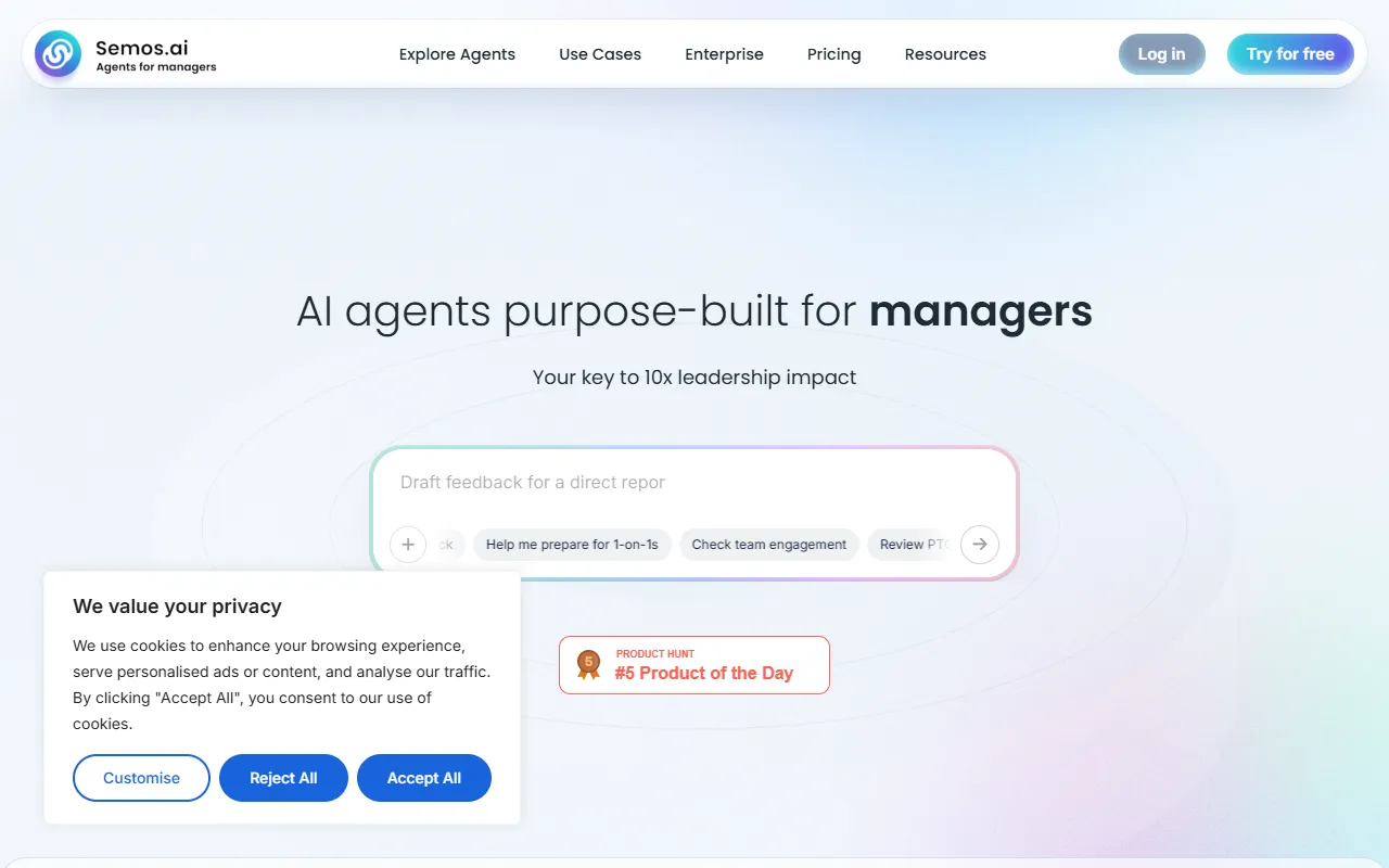 Semos.ai Manager Agents website screenshot