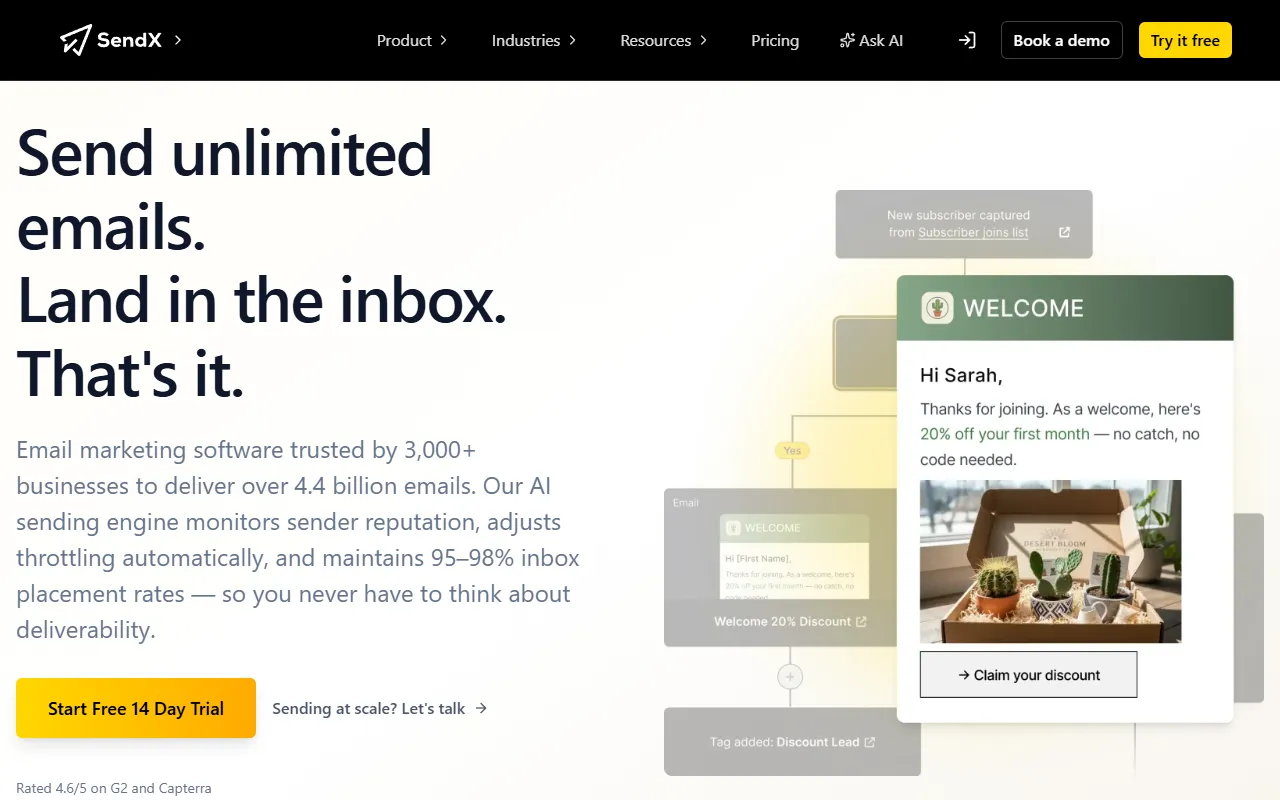 SendX website screenshot