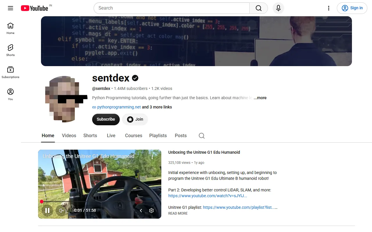 Sentdex website screenshot