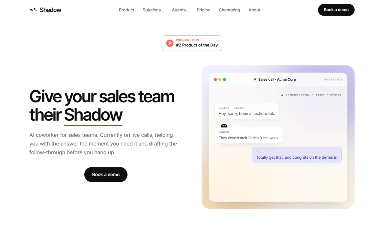 Shadow website screenshot