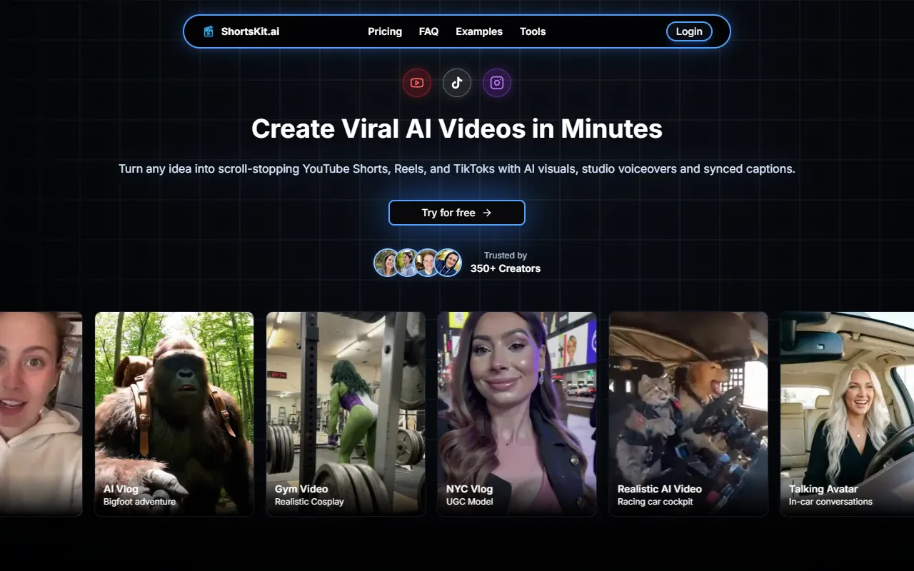 ShortsKit.ai website screenshot