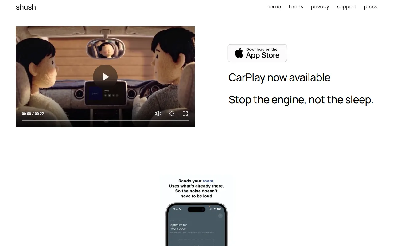 shush website screenshot