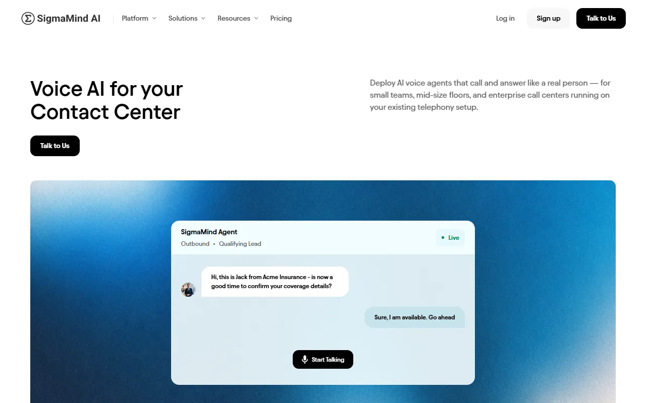 SigmaMind AI website screenshot