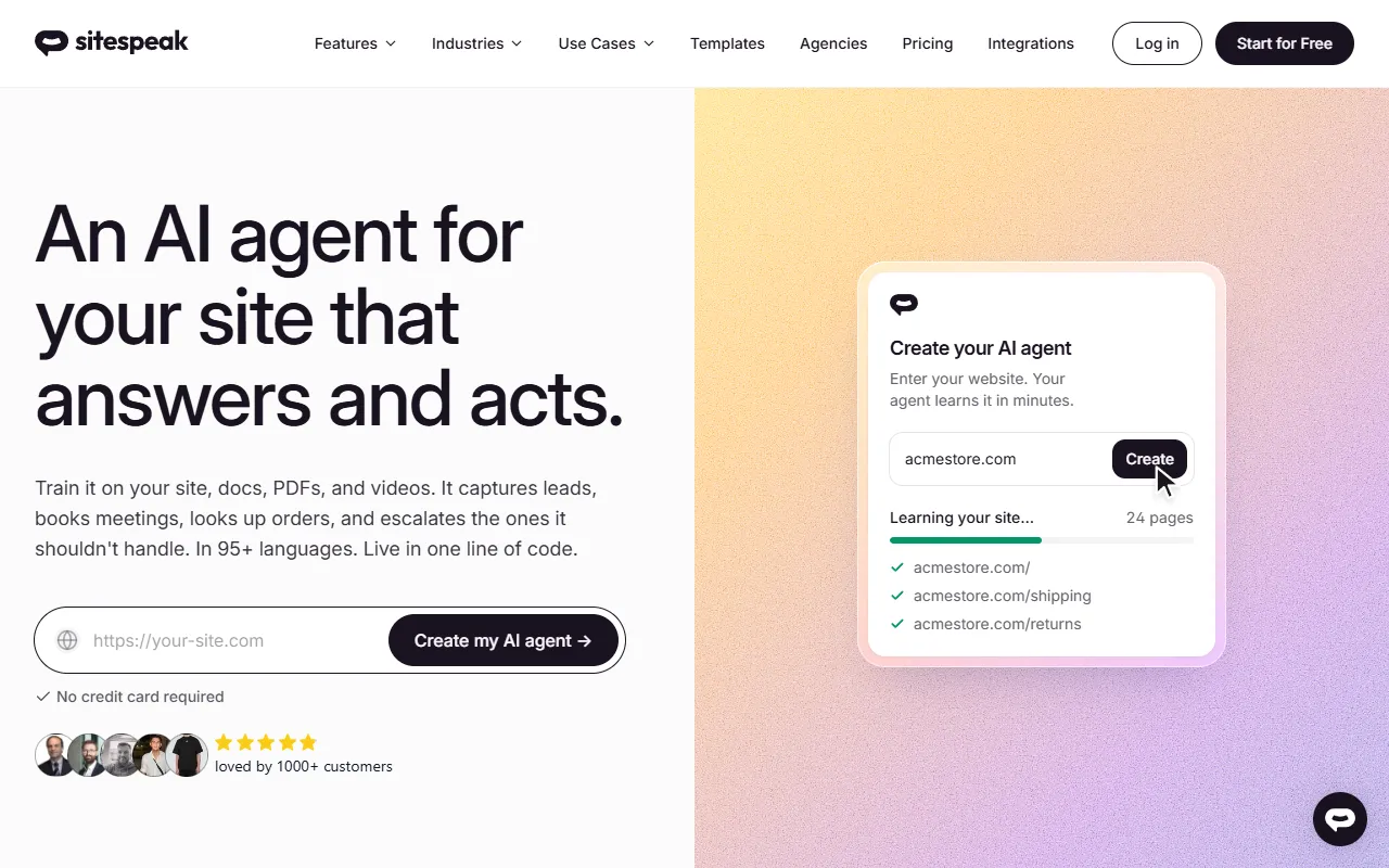 SiteSpeakAI website screenshot