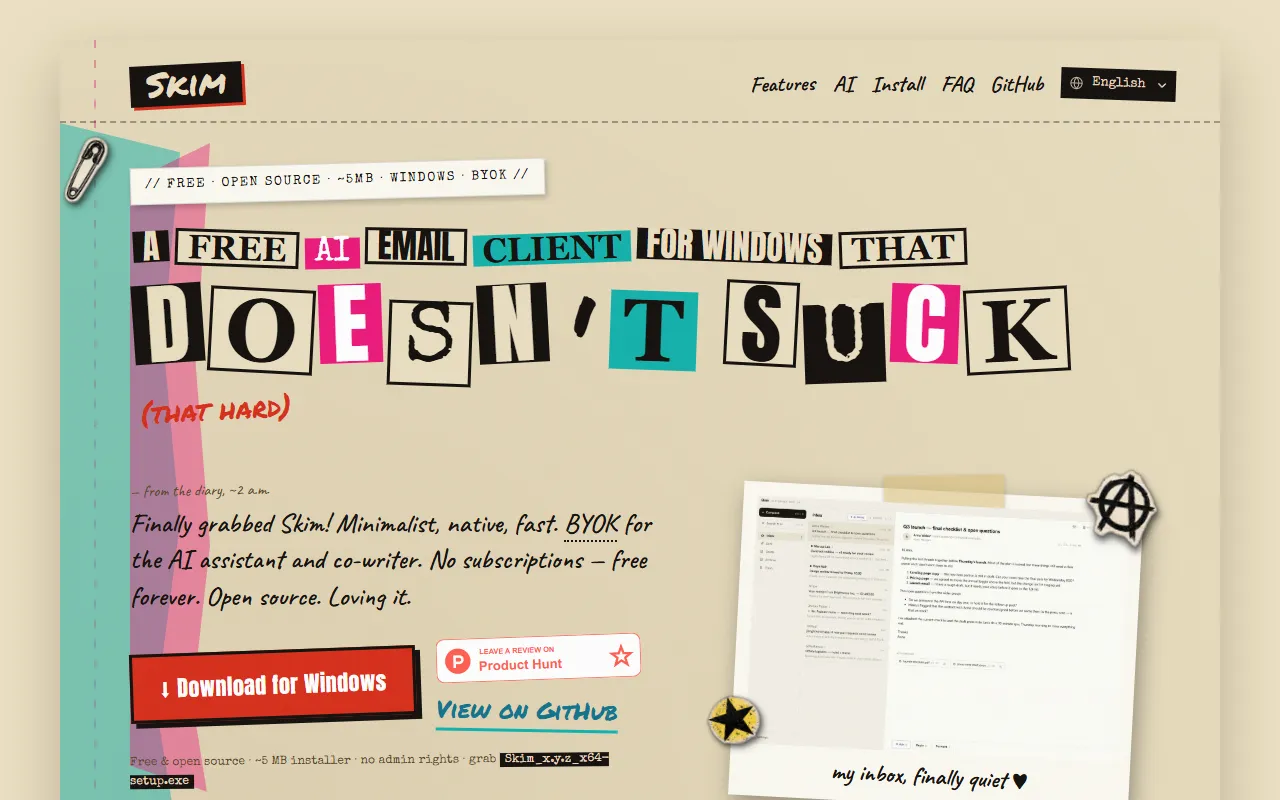 Skim website screenshot