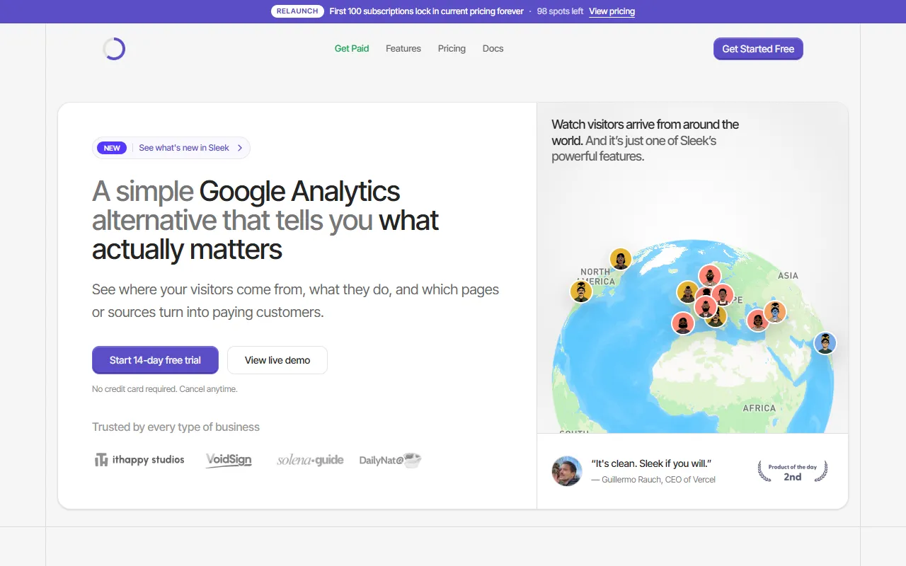 Sleek Analytics website screenshot