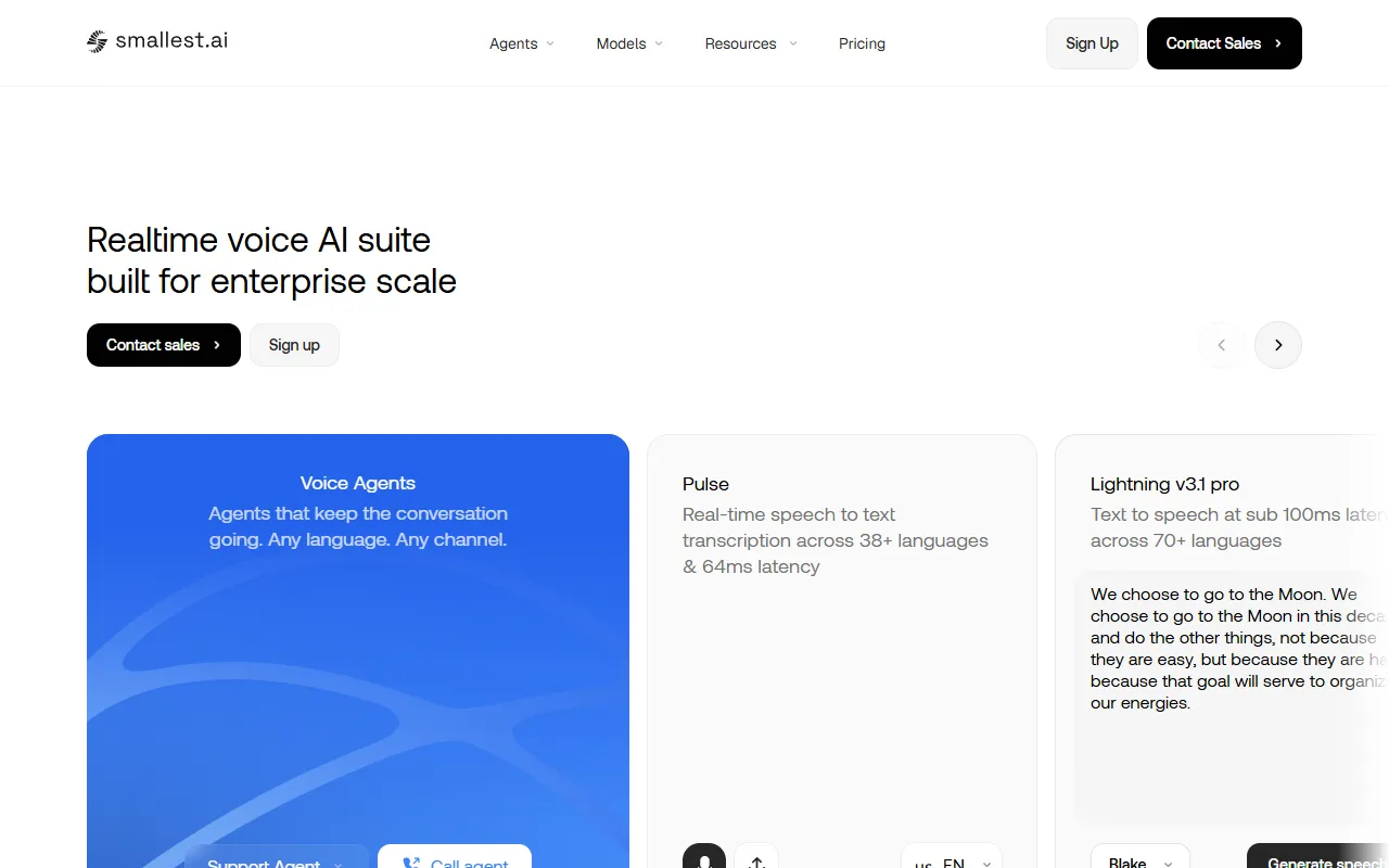 Smallest.ai website screenshot