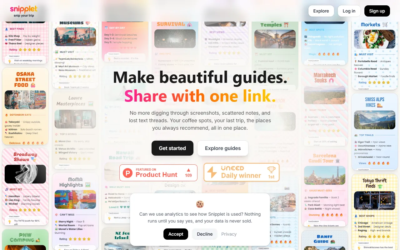 Snipplet website screenshot