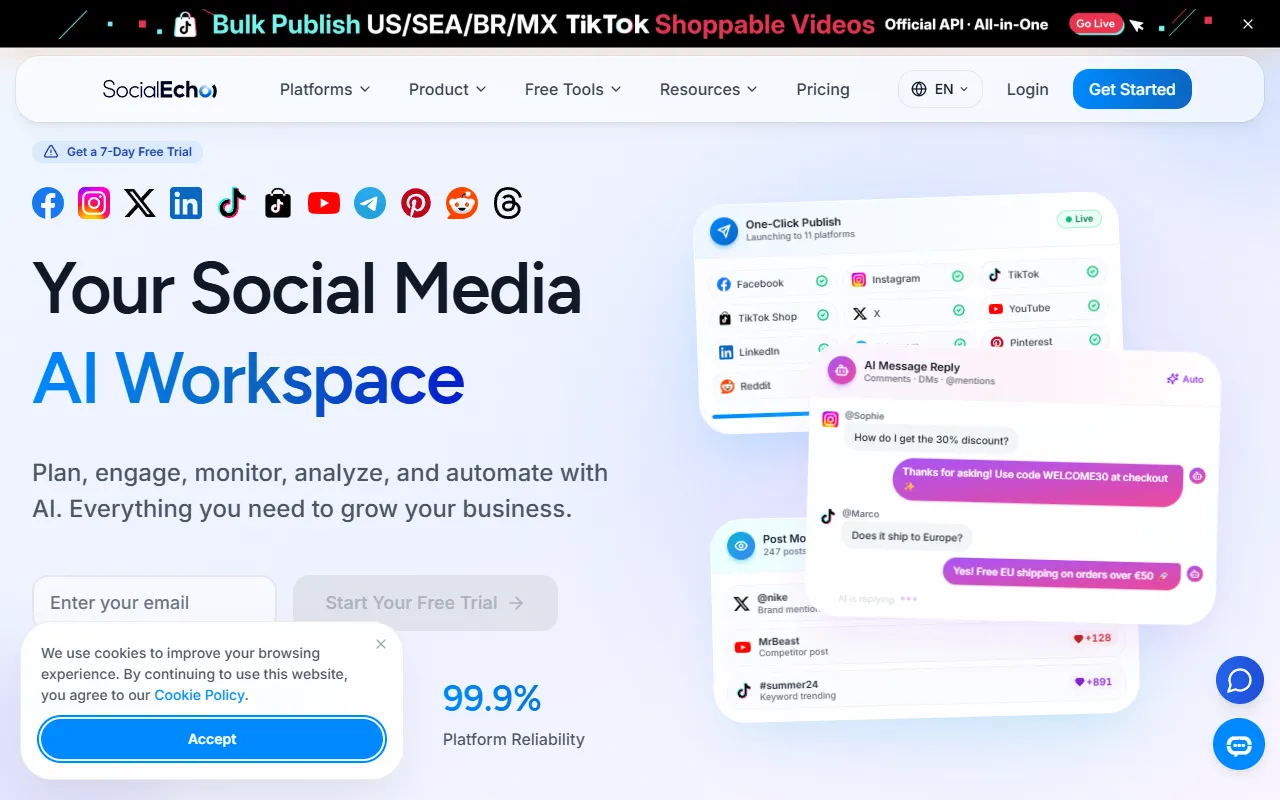 SocialEcho 2.0 website screenshot