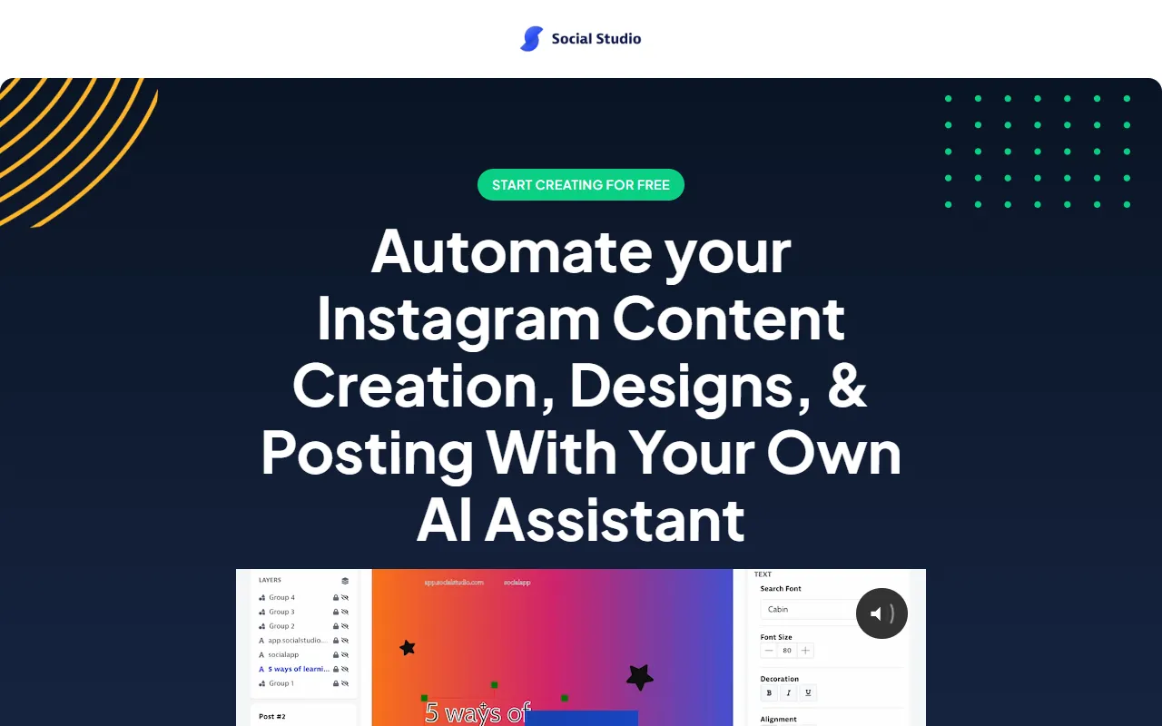 SocialStudio website screenshot