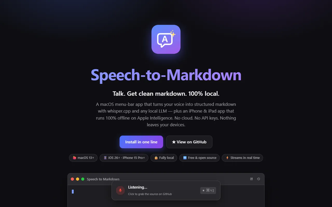 Speech To Markdown website screenshot